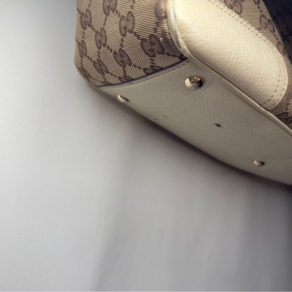 ❌SOLD❌Gucci GG Canvas Ribbon Tote Bag, Shoulder Bag Purse Leather Khaki Beige - Picture 11 of 13